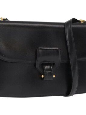 HERMES Dolly Shoulder Bag Leather Black Gold Auth fm4990